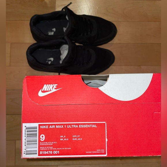 AIR MAX 1 ULTRA ESSENTIAL BLACK/BLACK SIZE 9 - Picture 12 of 12